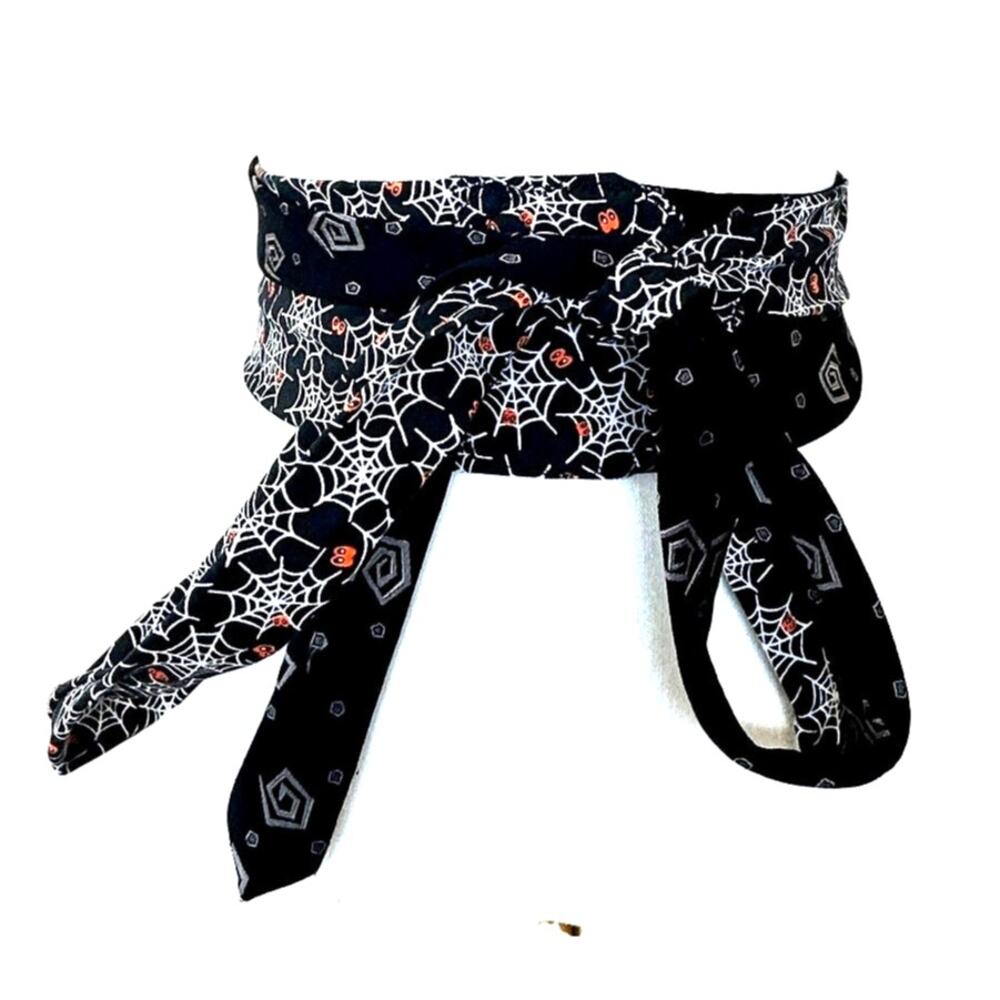 Halloween Obi Belt Wide One Size Wrap Unique Black Spiders Handmade One a Kind